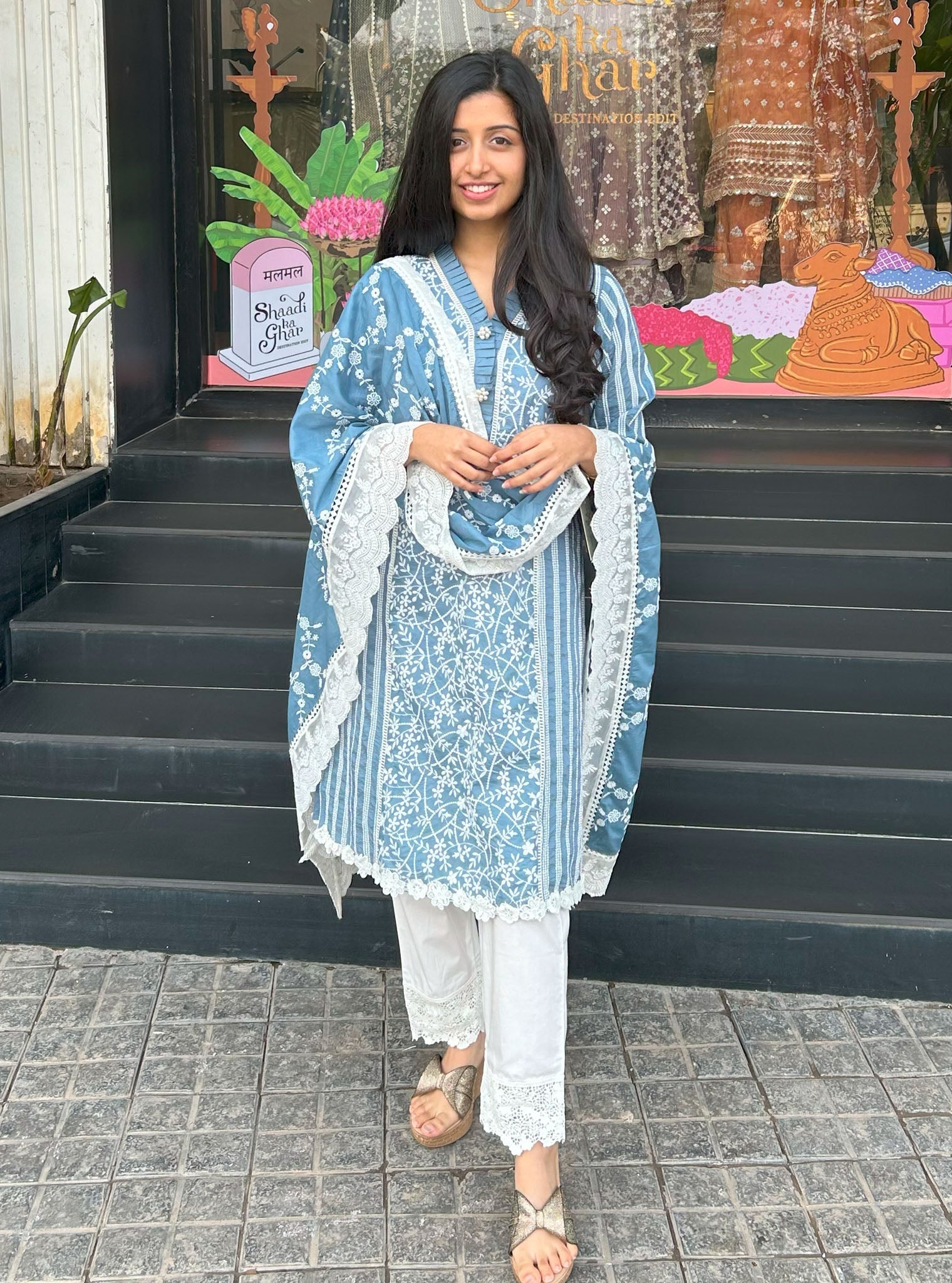 Mulmul Supima Cotton Malani Denim kurta