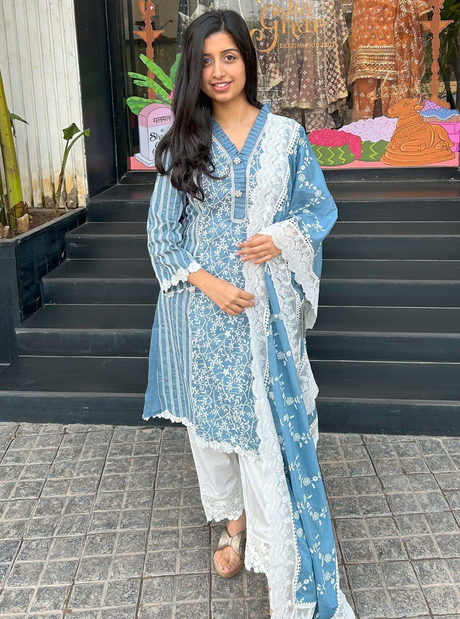Mulmul Supima Cotton Malani Denim kurta