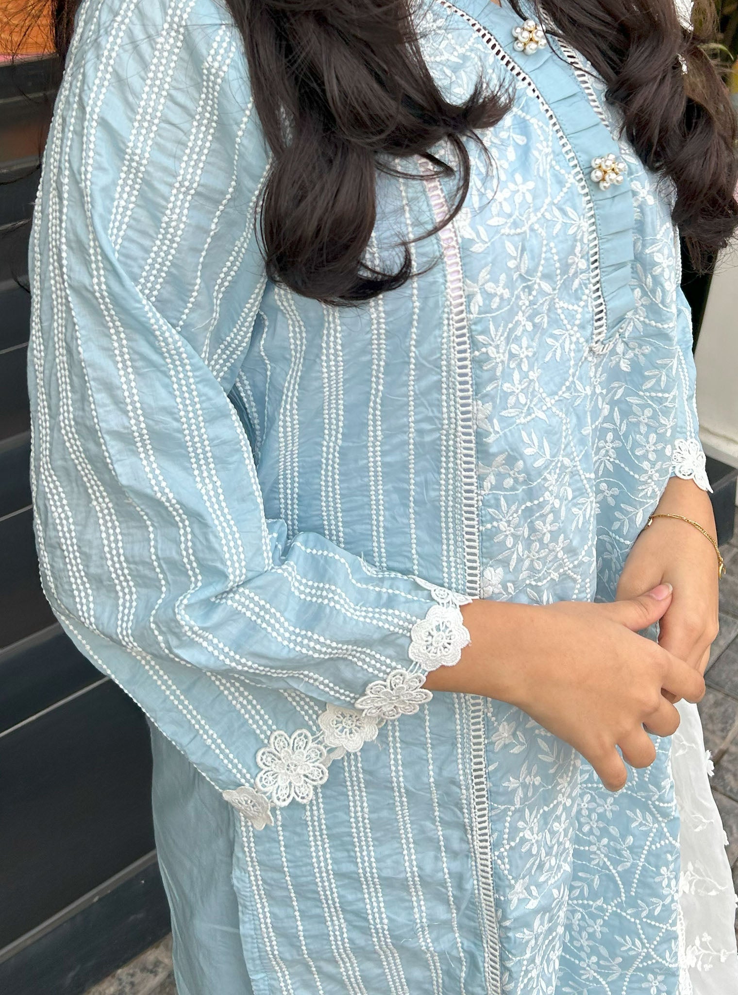 Mulmul Supima Cotton Malani Light Blue kurta