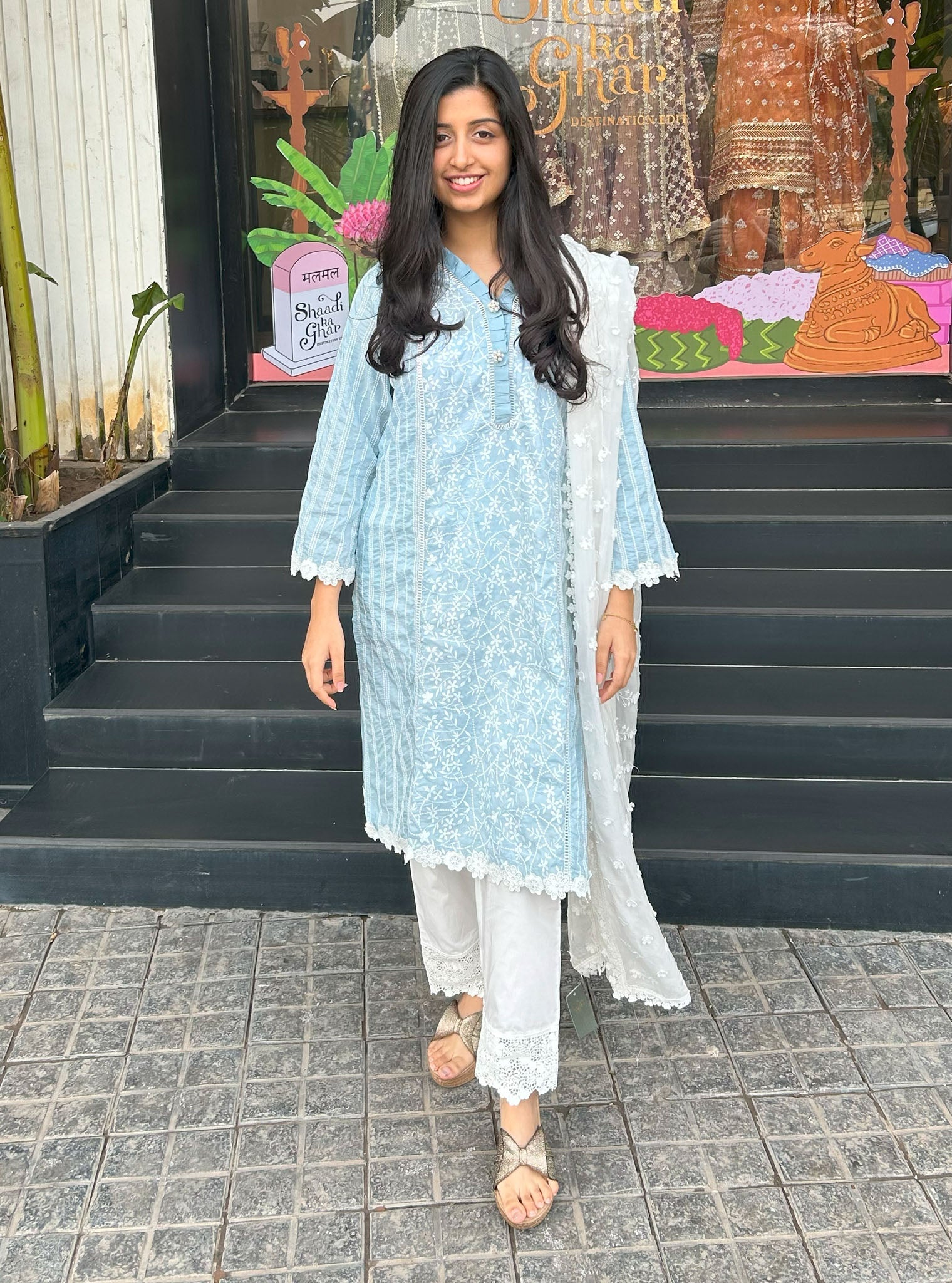 Mulmul Supima Cotton Malani Light Blue kurta