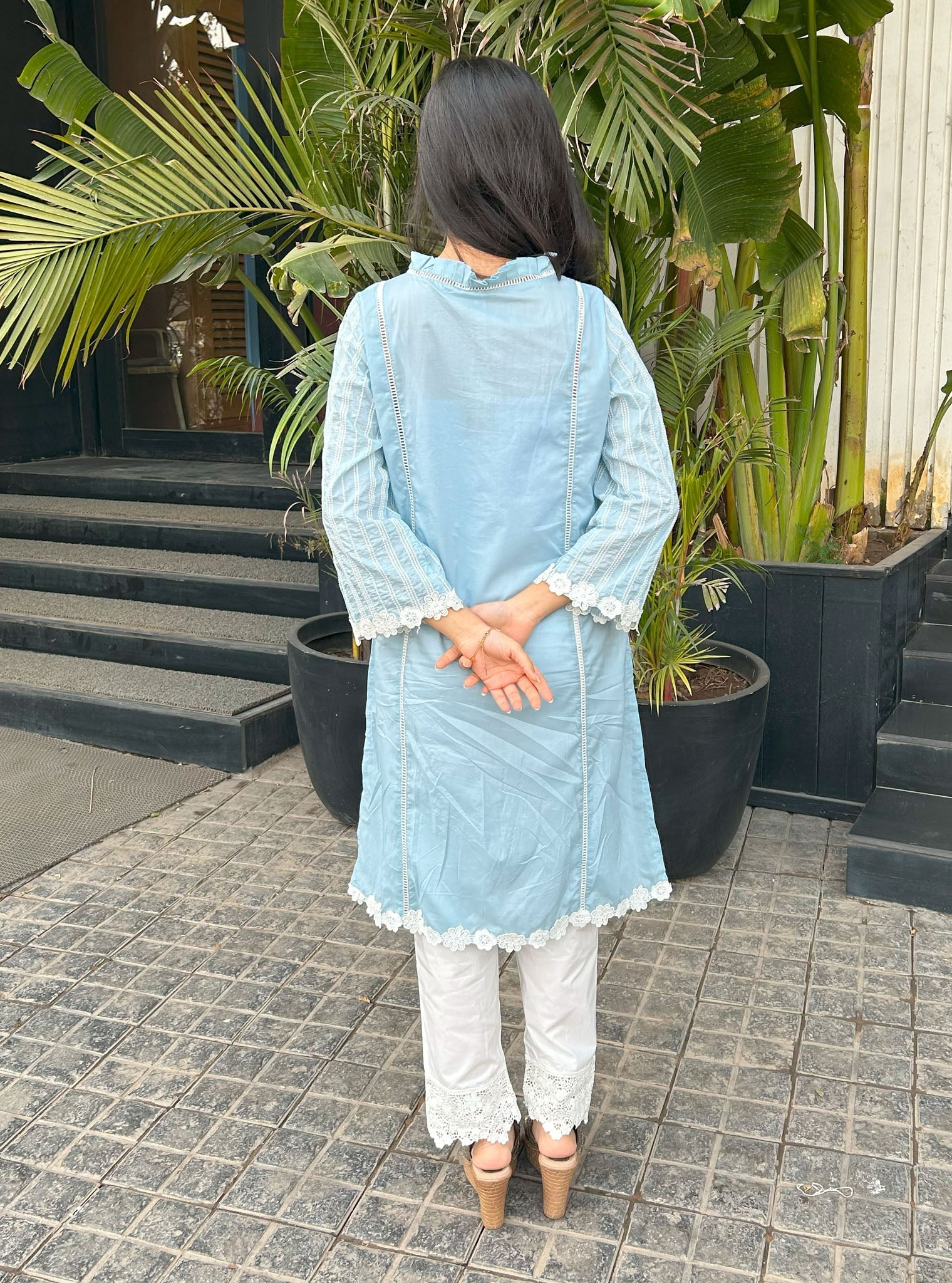 Mulmul Supima Cotton Malani Light Blue kurta