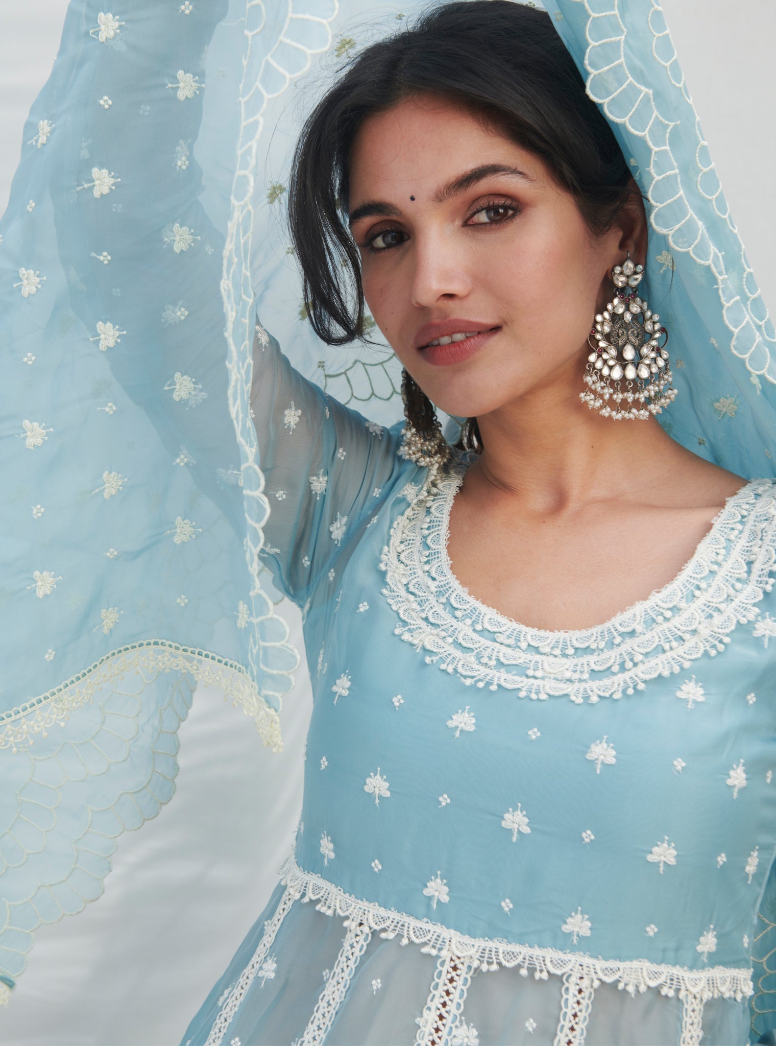 Mulmul Supima Cotton Aldona Blue Dupatta