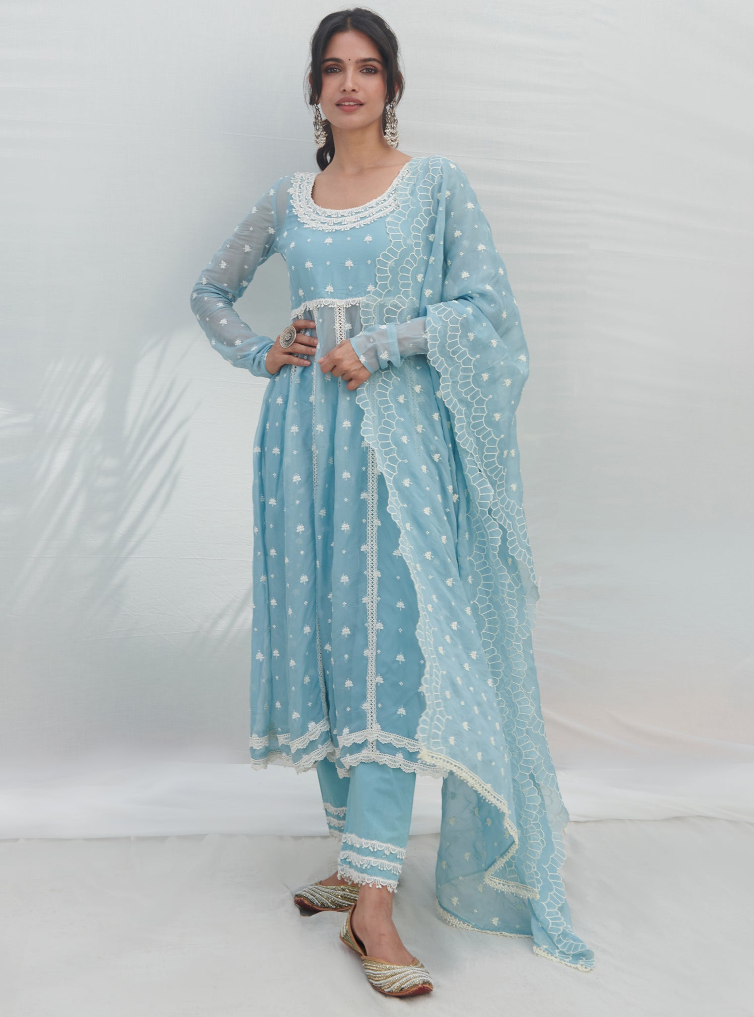 Mulmul Supima Cotton Aldona Blue Dupatta