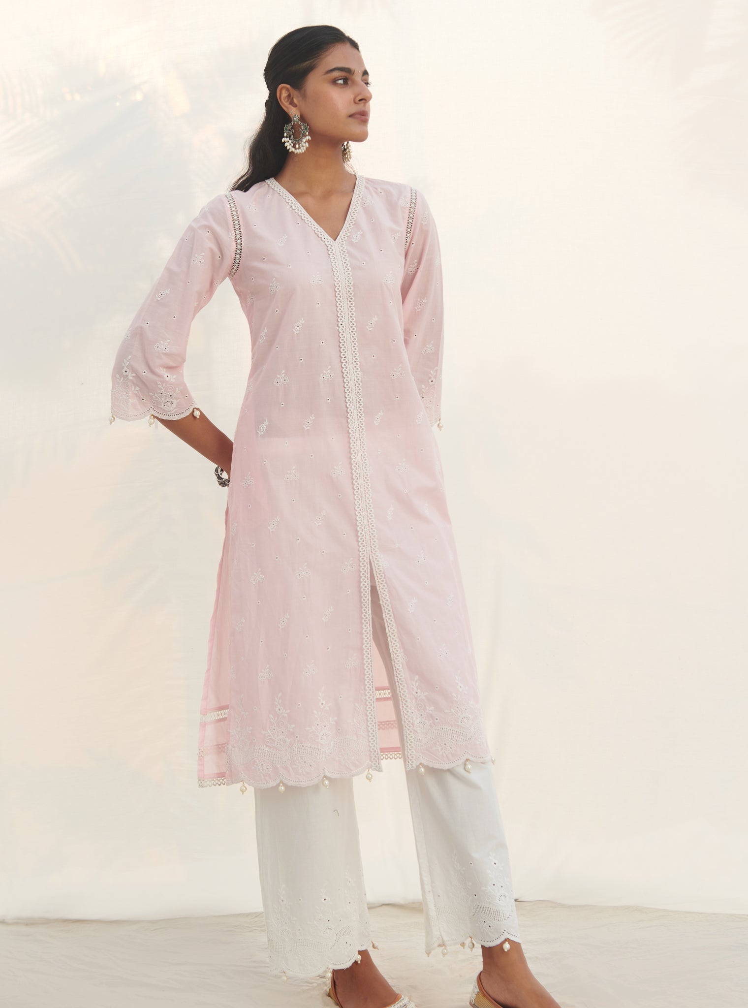 Mulmul Supima Cotton Revora Pink kurta