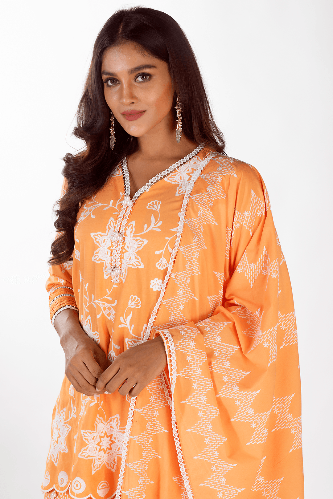Mulmul Supima Cotton Aria Orange Dupatta