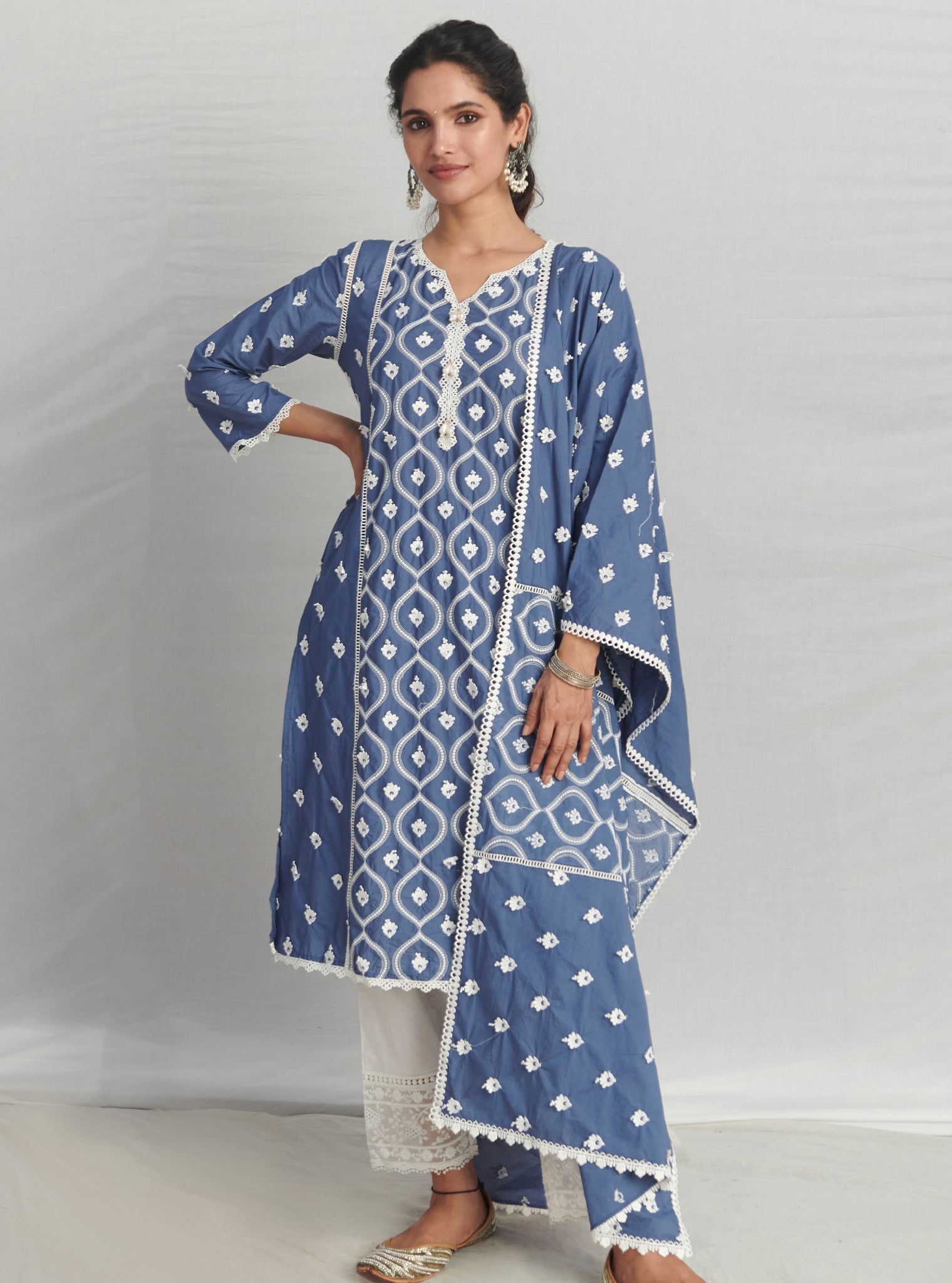 Mulmul Organza Rivona Navy kurta