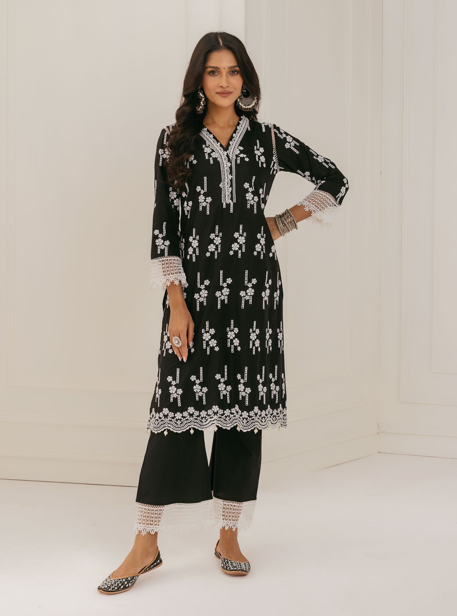 Mulmul Supima Cotton Riwa Black Palazzo