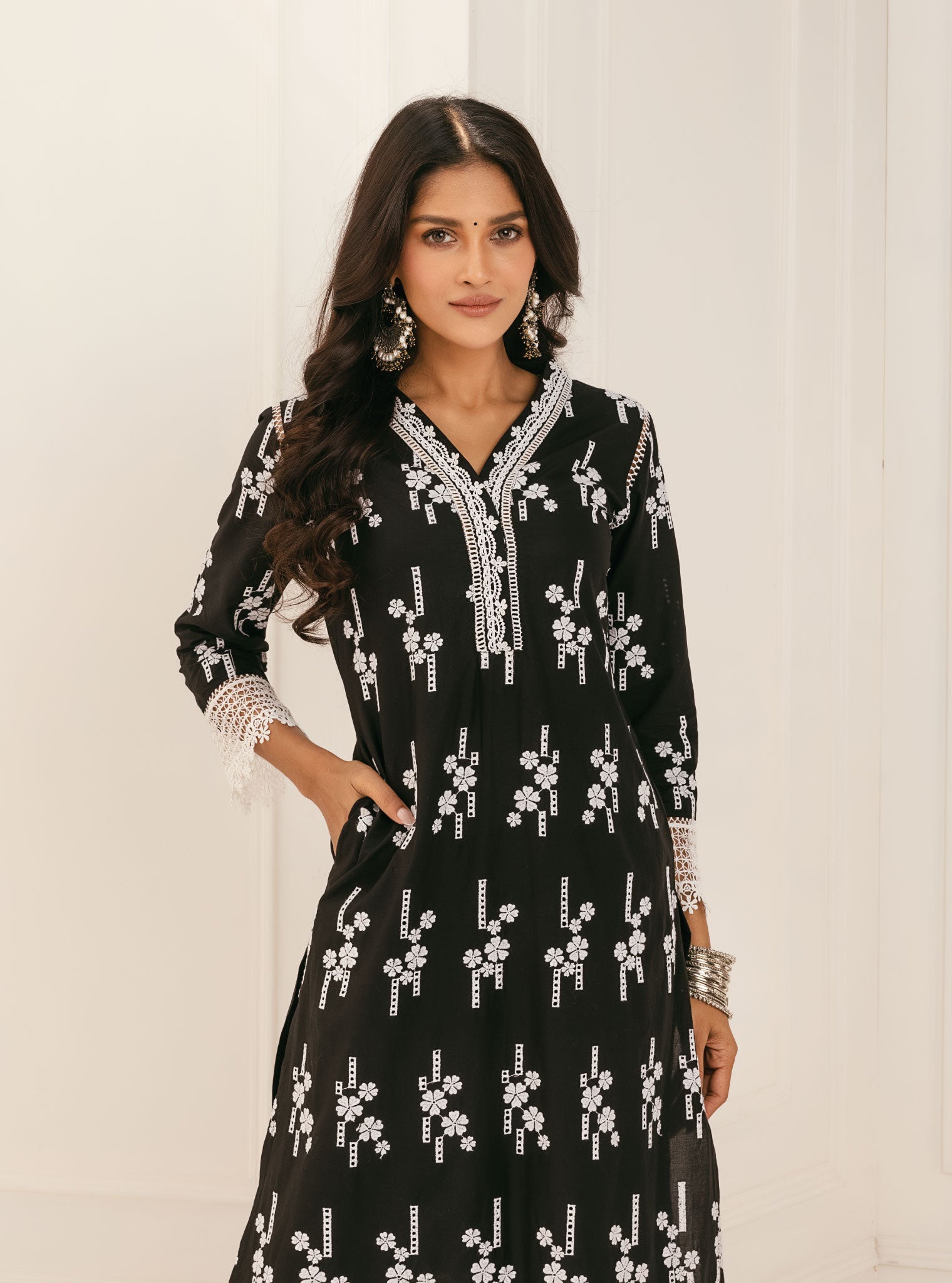 Mulmul Supima Cotton Riwa Black Kurta