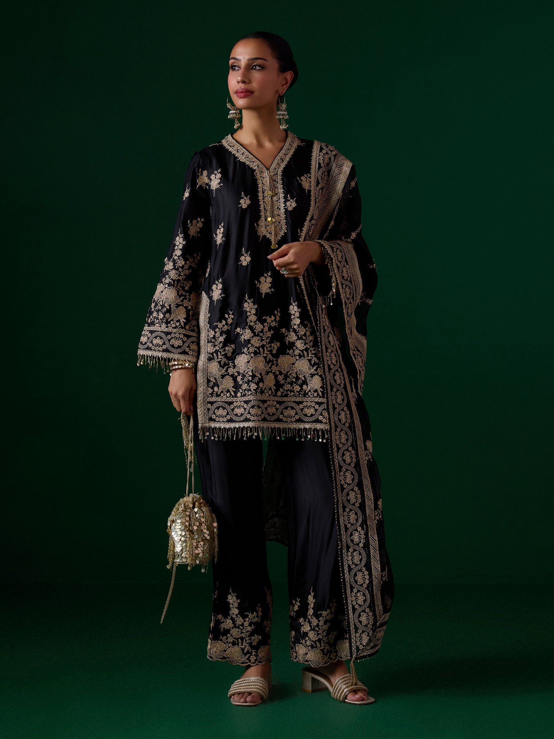 Saaj Cupro Satin Black Kurta Set