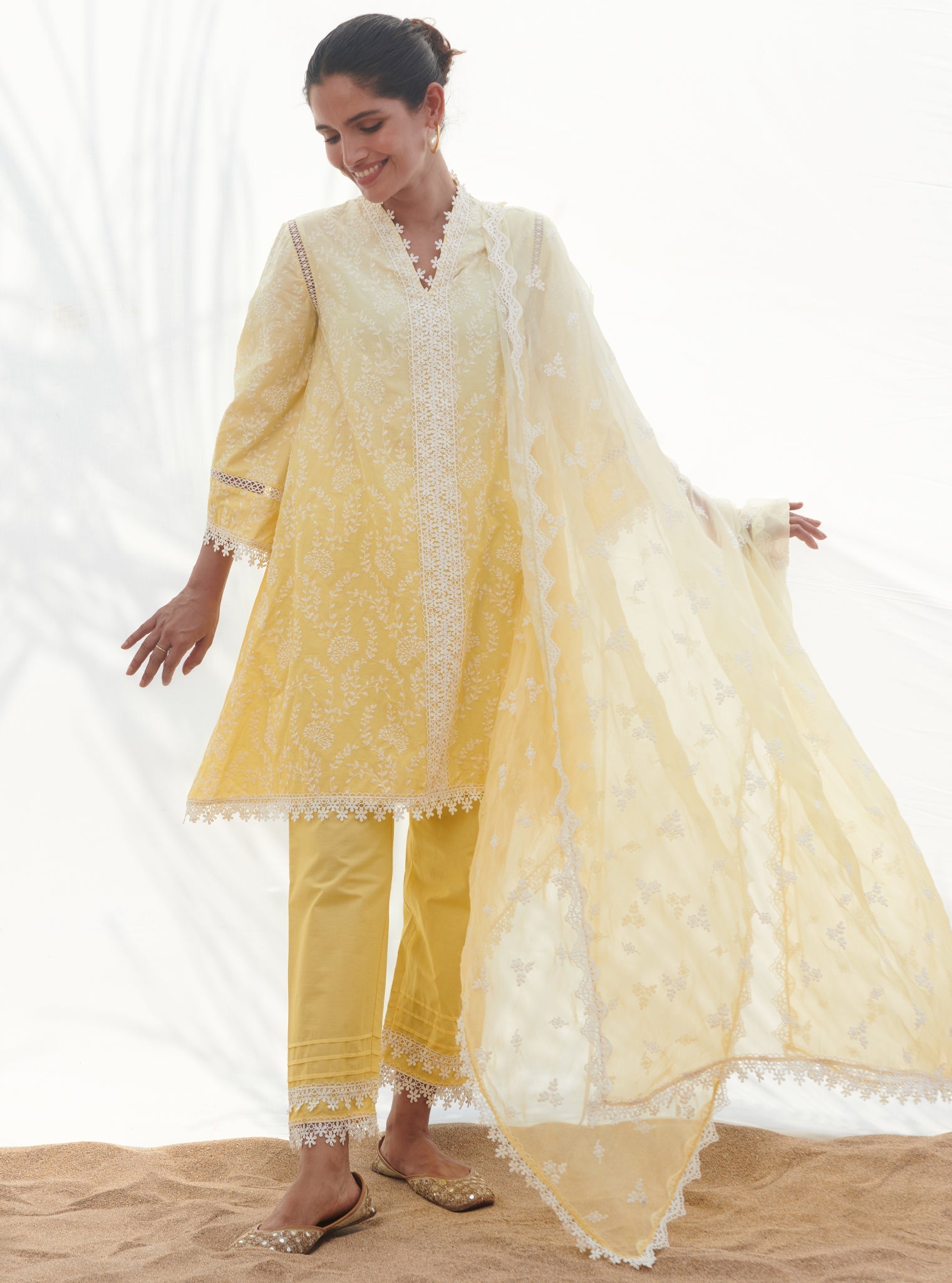 Mulmul Supima Cotton Mayem Yellow Dupatta