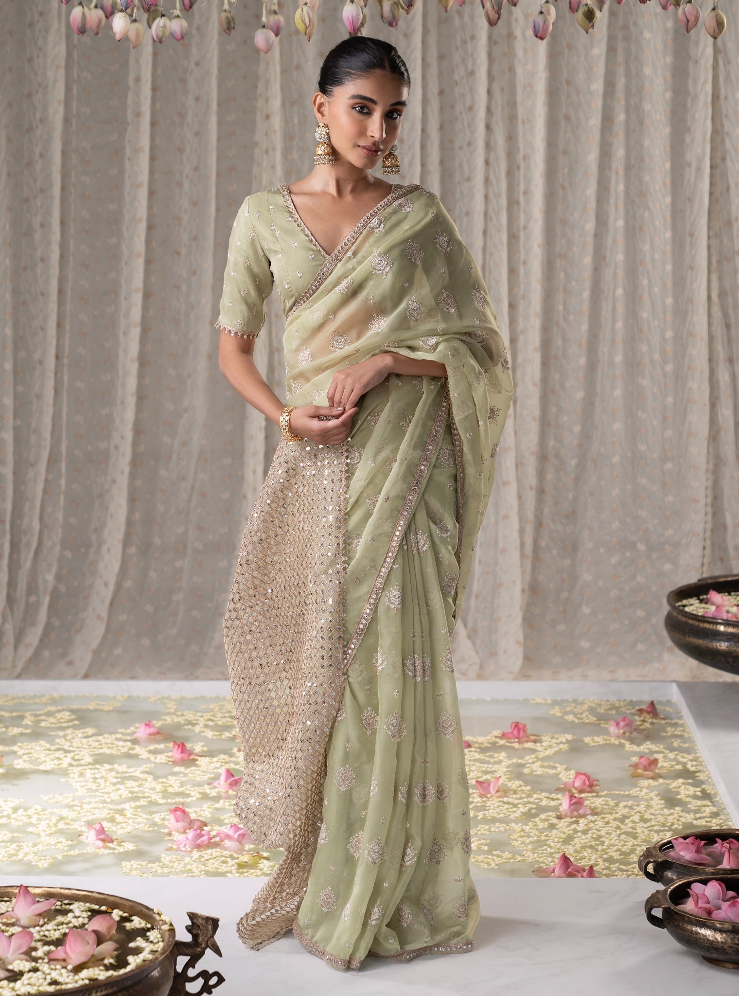 Savani Organza Green Saree