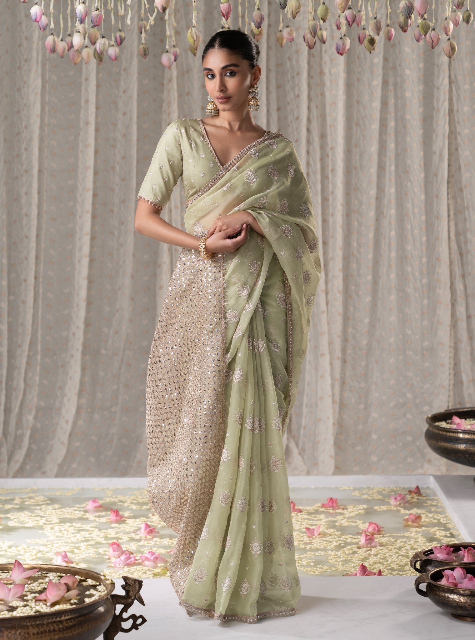 Savani Organza Green Saree