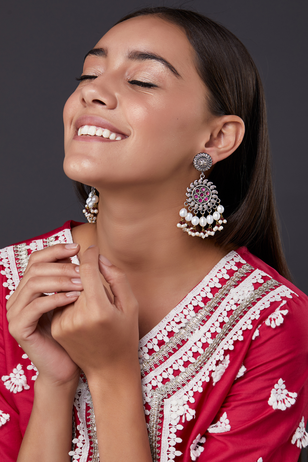 Pure Silver Chakra Pearl Earrings