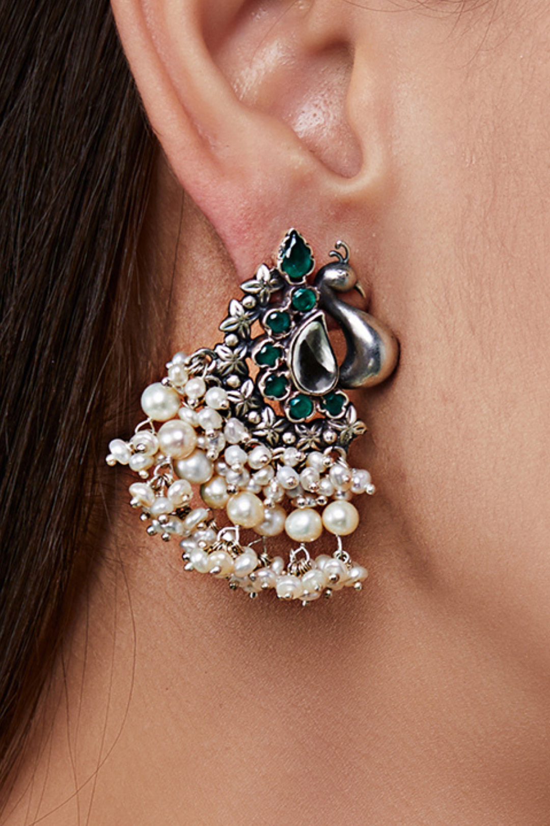 Pure Silver Peacock Pearl Earrings