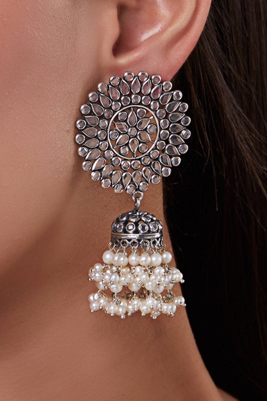 Pure Silver Surya Glass Jhumkas