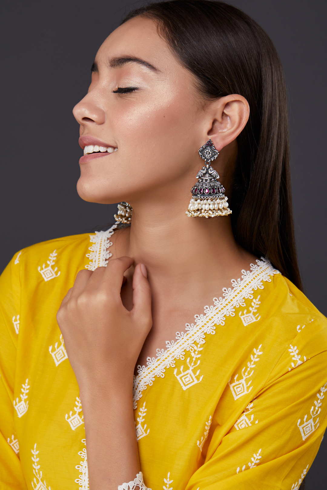 Pure Silver Trikone Swan Jhumkas