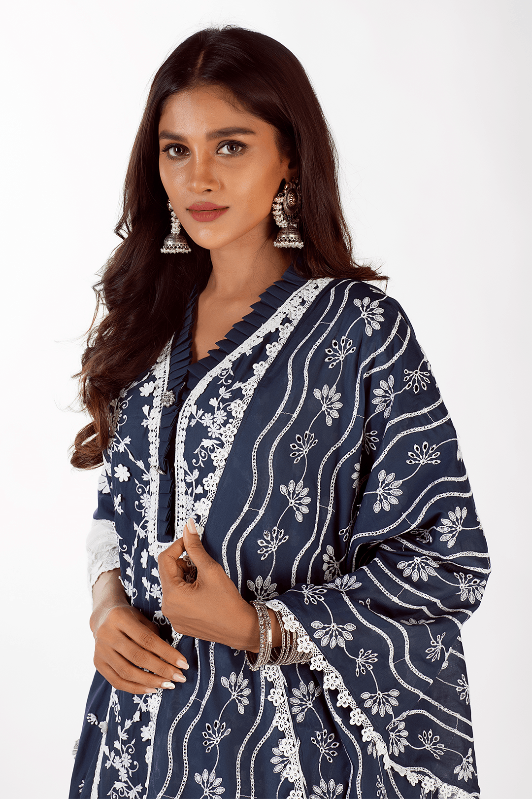 Mulmul Supima Cotton Sophie Navy Dupatta
