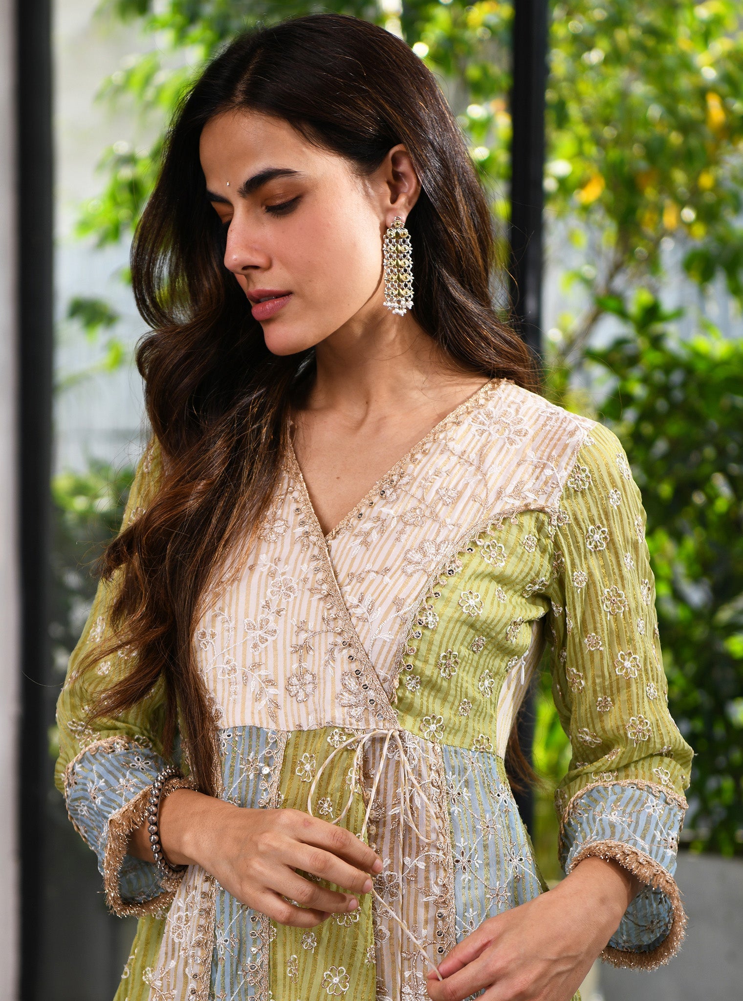 Mulmul Banarsi Sailsbury Green Anarkali  Kurta