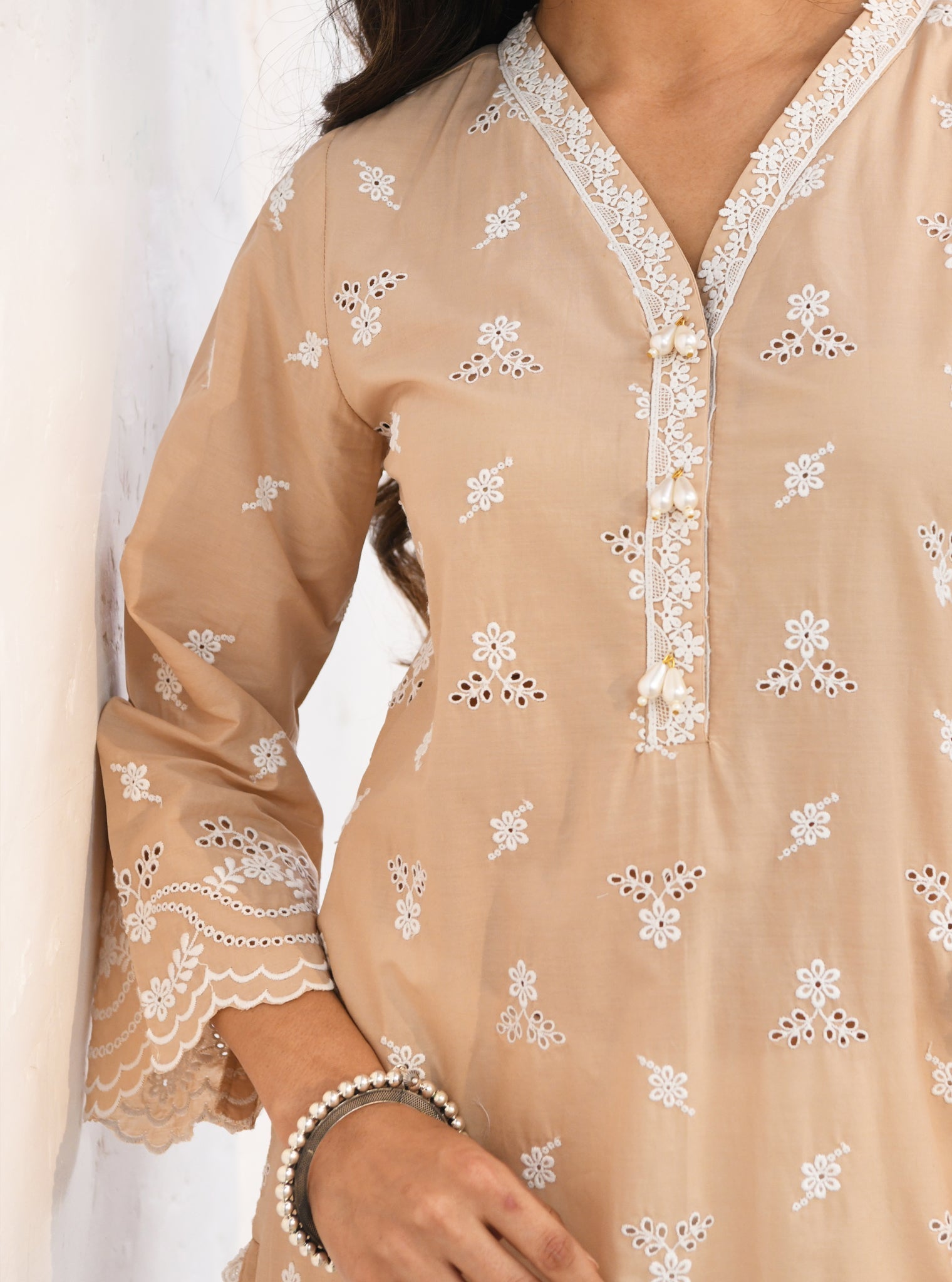 Mulmul Supima Cotton Satari Beige kurta
