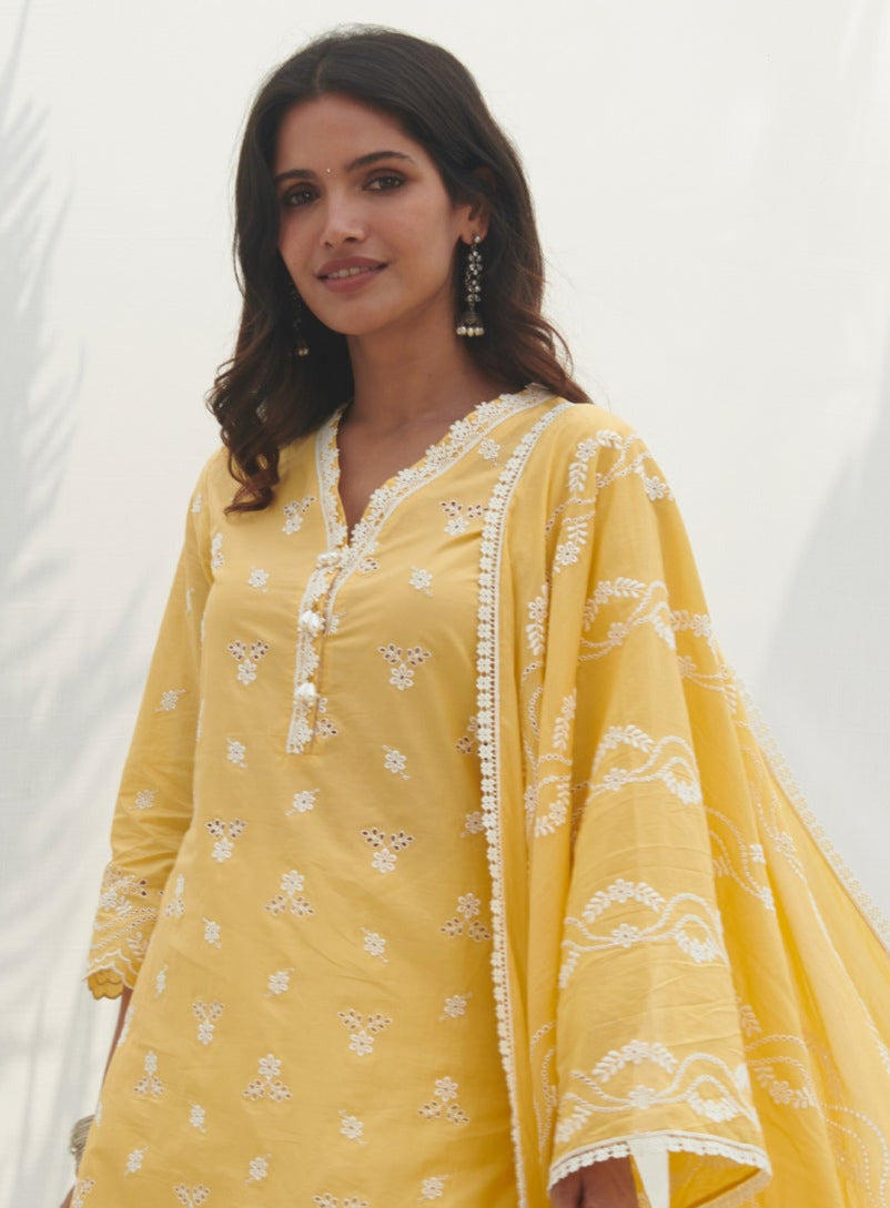 Mulmul Supima Cotton Anashi Yellow Dupatta