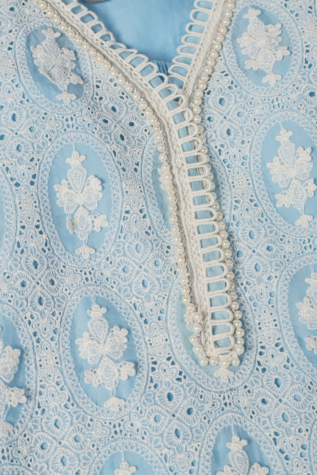 MulMul Organza Savannah Blue Kurta