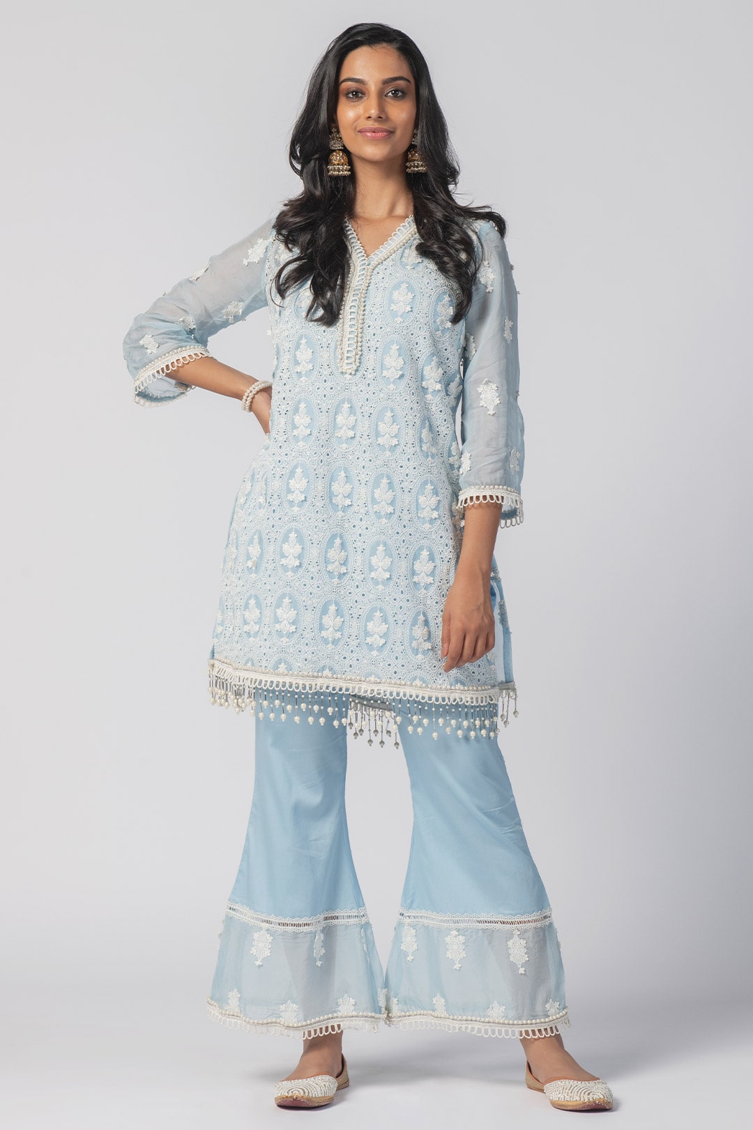 MulMul Organza Savannah Blue Kurta