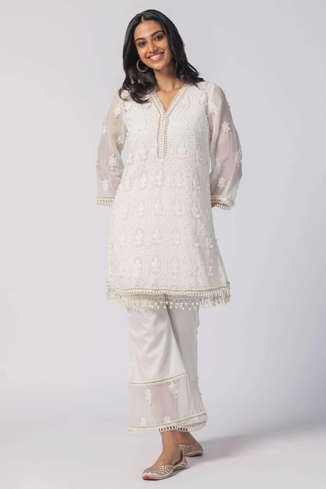 MulMul Organza Savannah Off White Kurta
