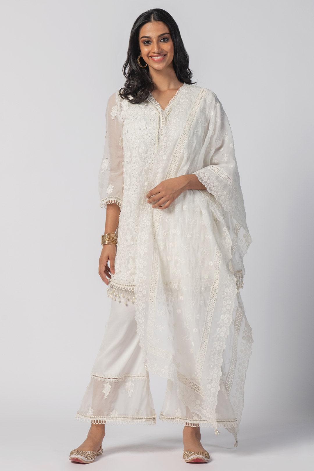 MulMul Organza Savannah Off White Kurta