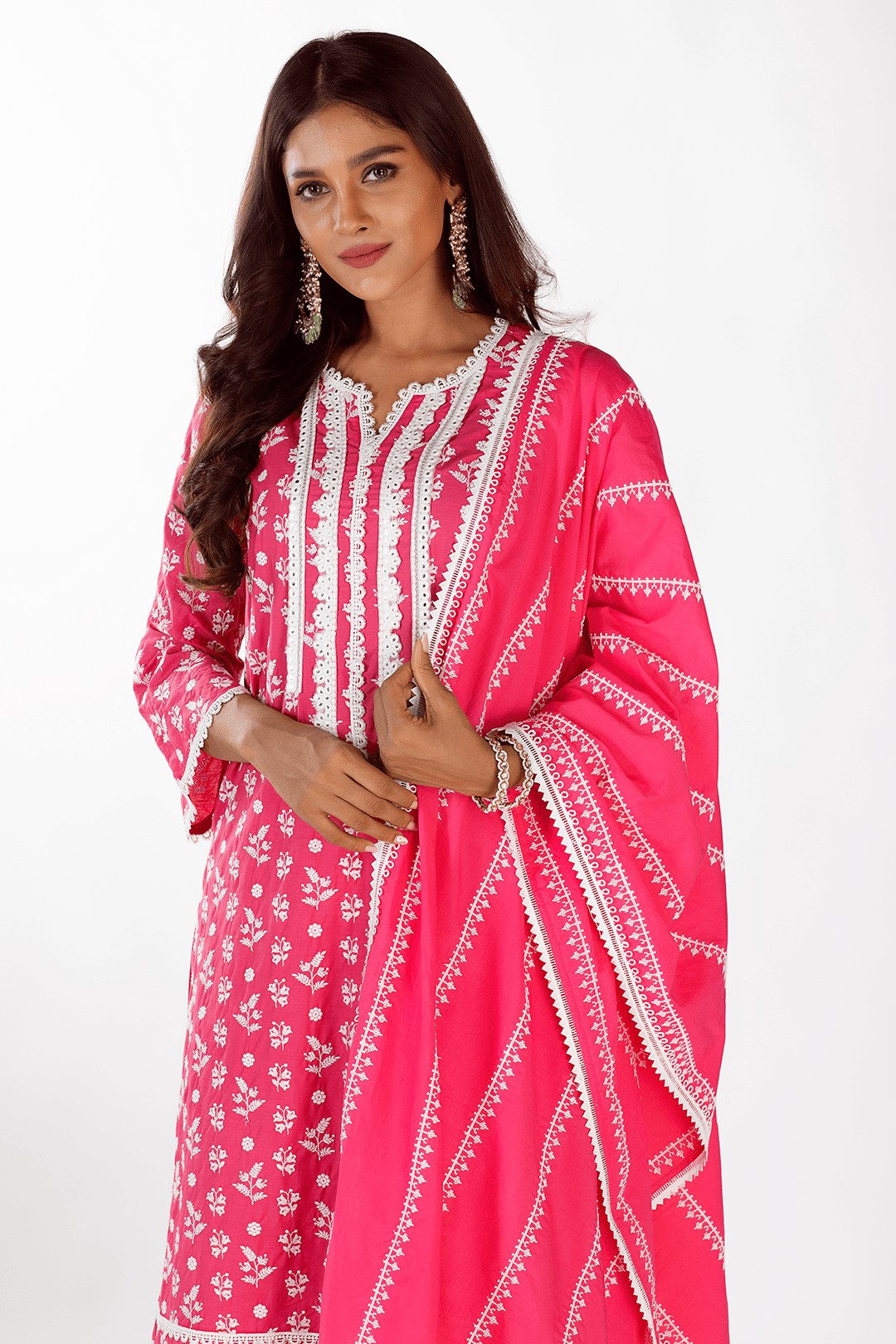 Mulmul Supima Cotton Zoe Fuchsia Dupatta