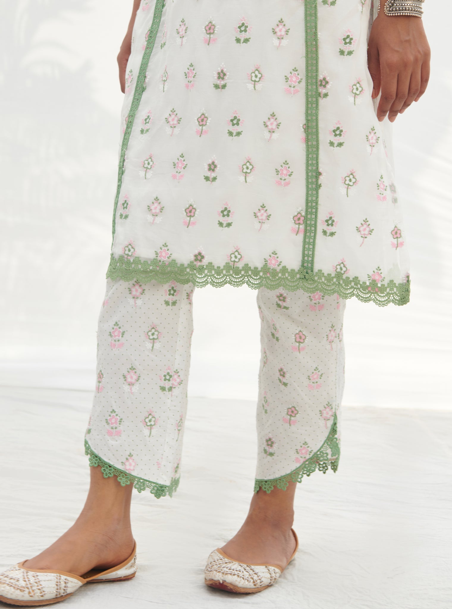 Mulmul Organza Terra Green Kurta