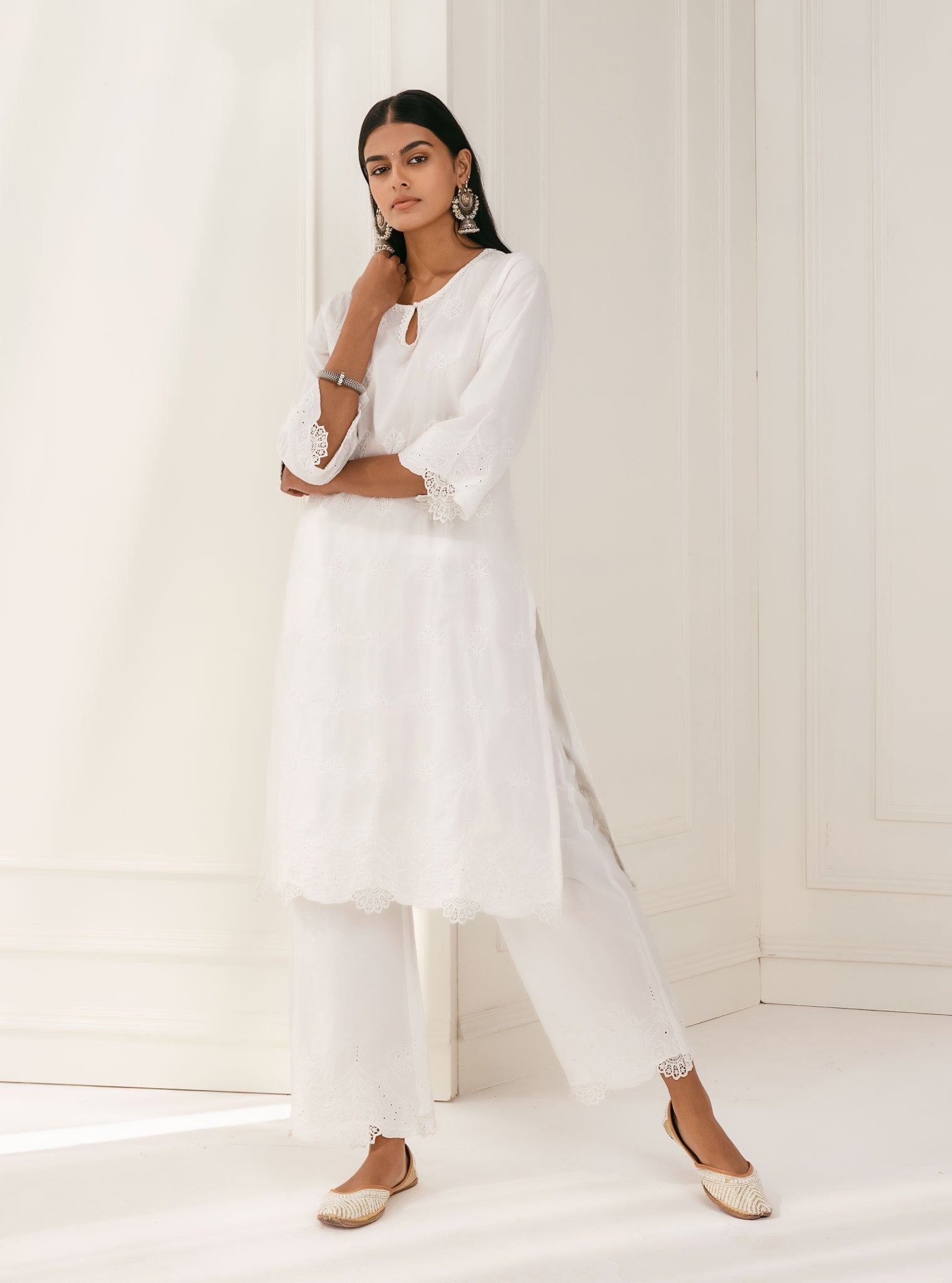 Mulmul Supima Cotton Tia White Kurta