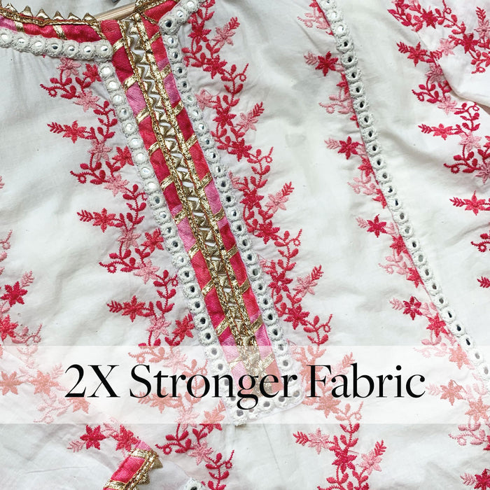 Mulmul Supima Cotton Tiana Off White/Pink Kurta