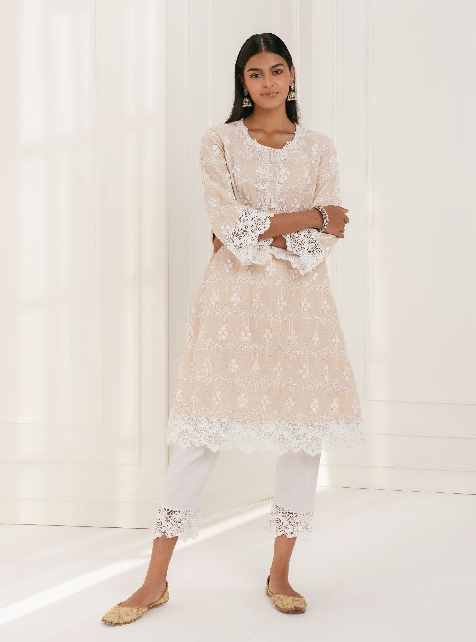 Mulmul Supima Cotton Tirchy Beige Kurta