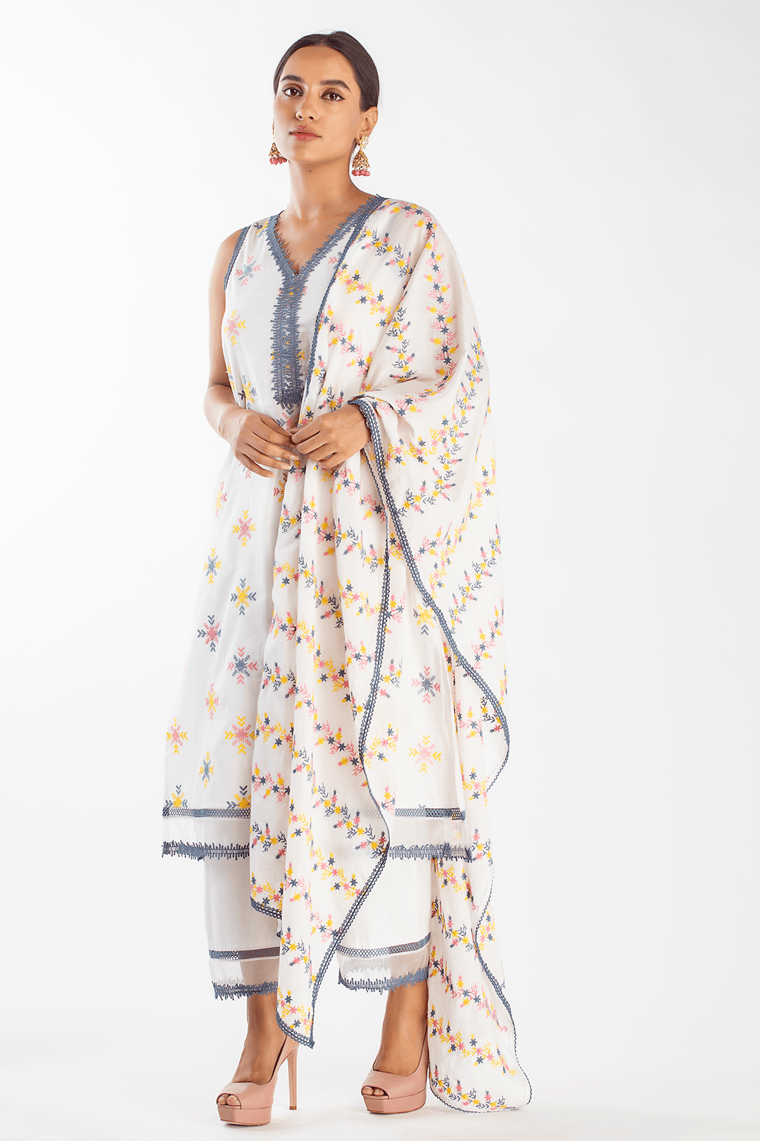 Mulmul Supima Cotton Botanica White Dupatta