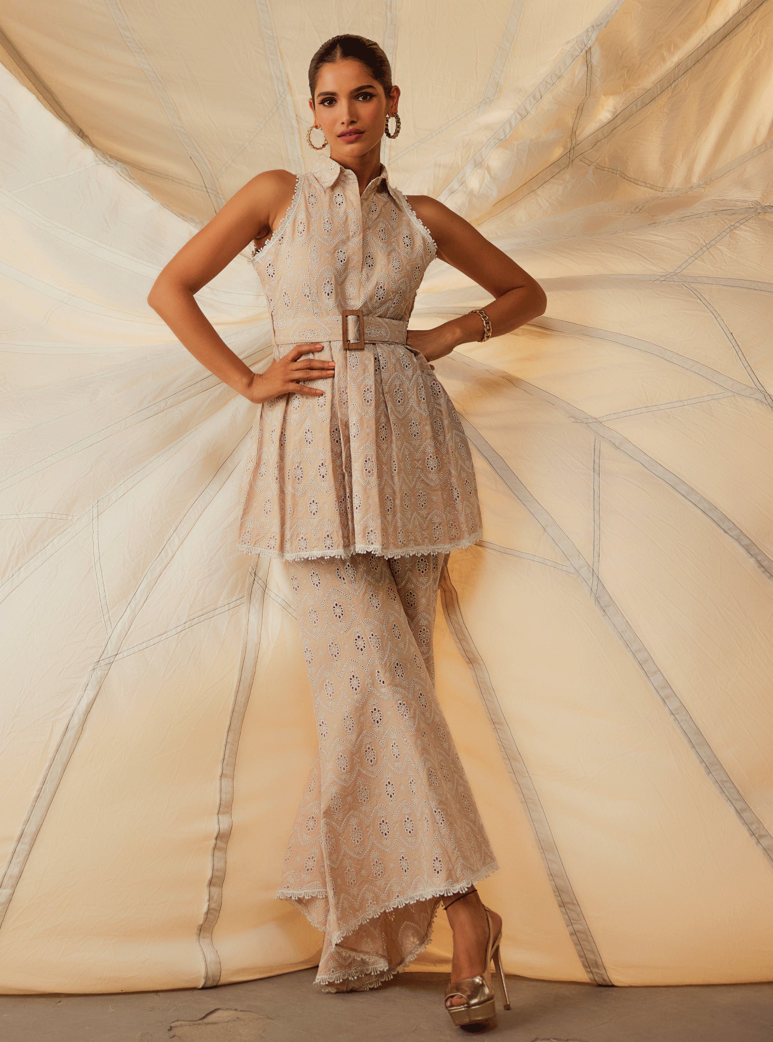 Jenn Supima Cotton Khaki Top with Pant Set