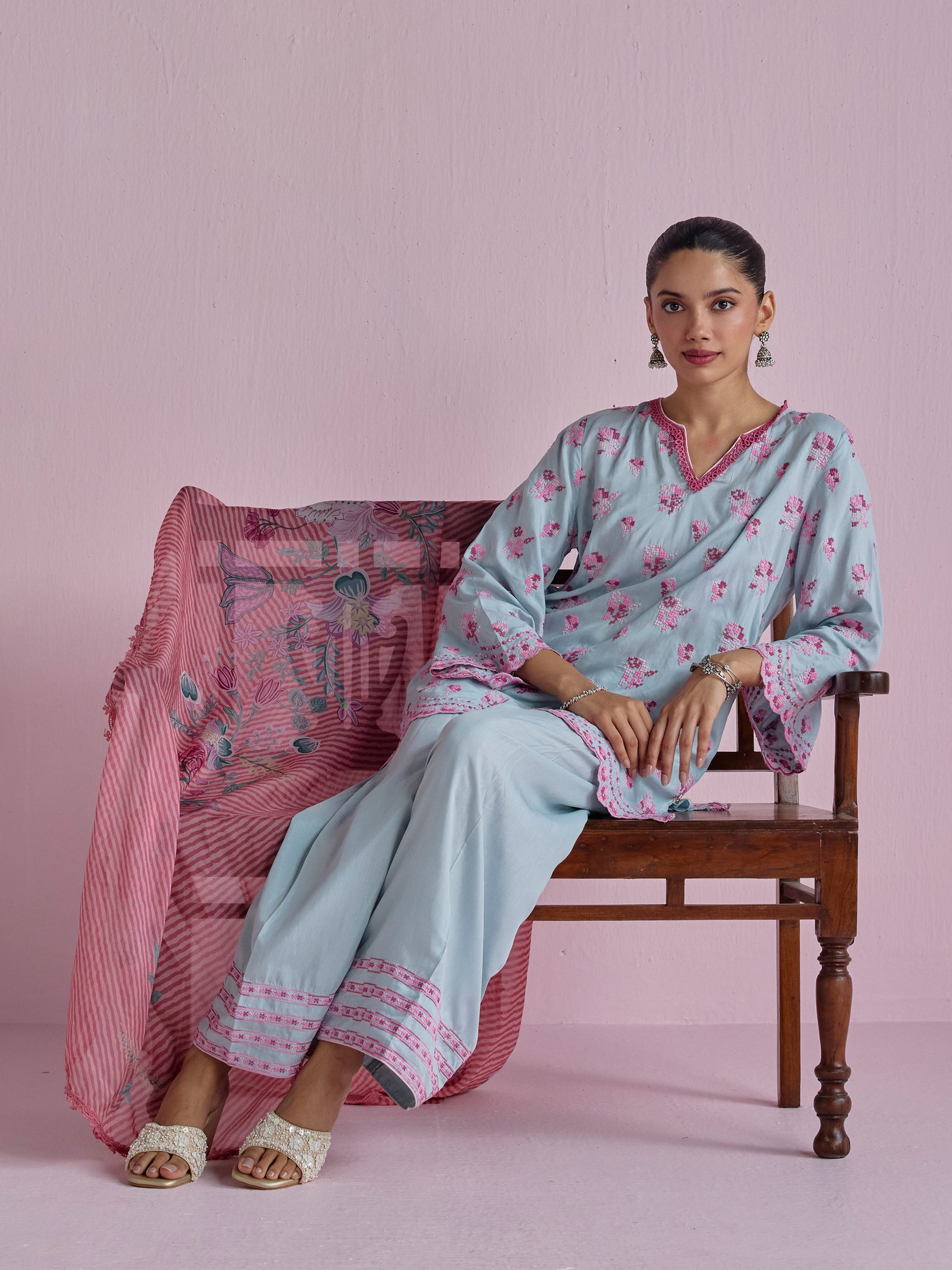 Aviya Supima Cotton Blue Kurta Set