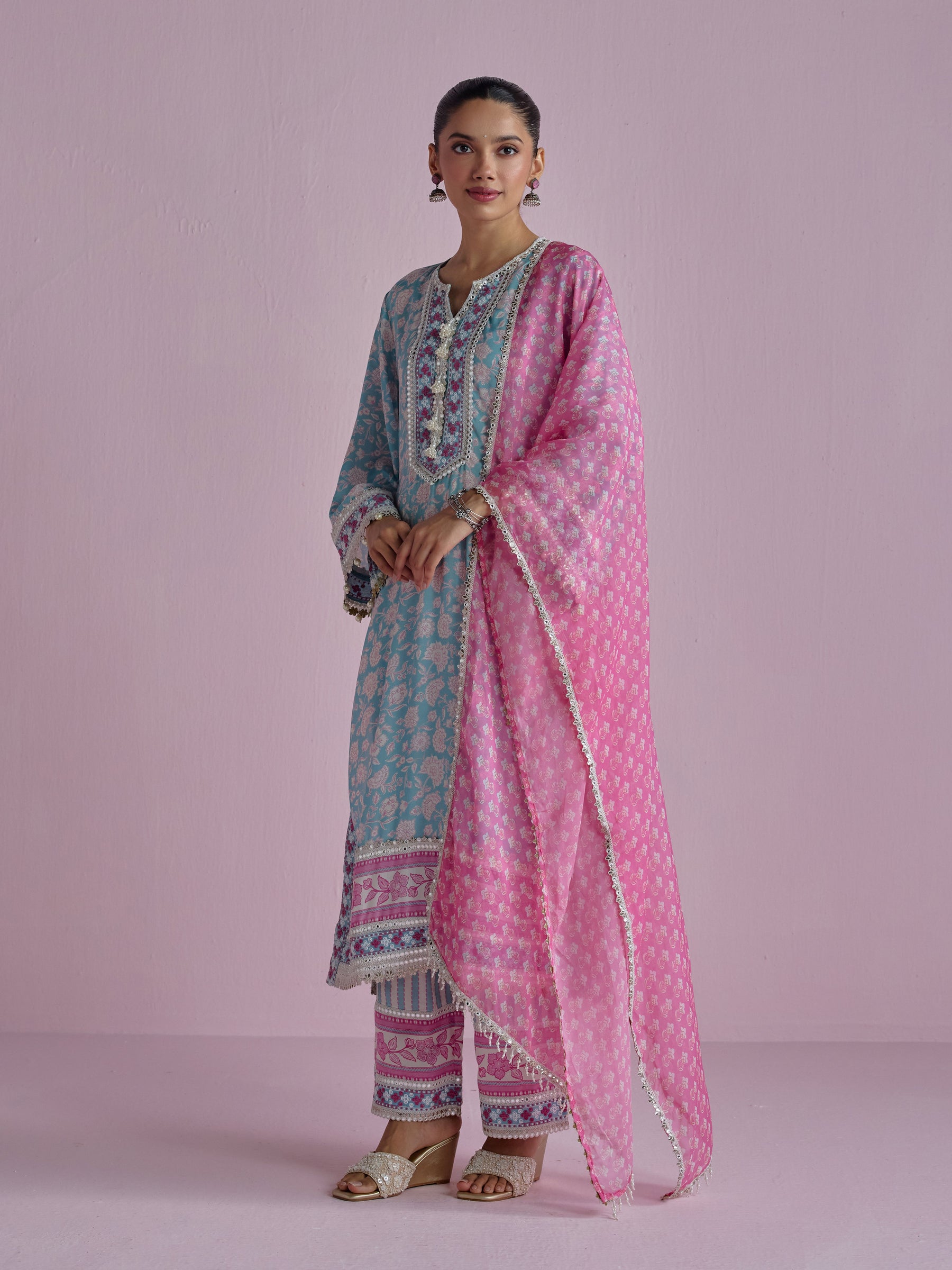Ura Lawn Printed Teal Blue Kurta Set