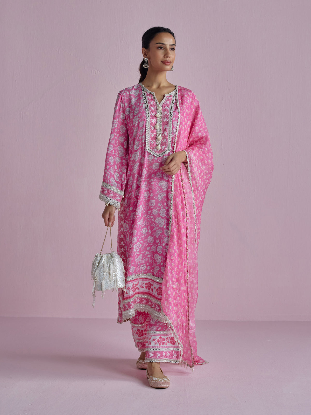 Ura Lawn Printed Pink Kurta Set