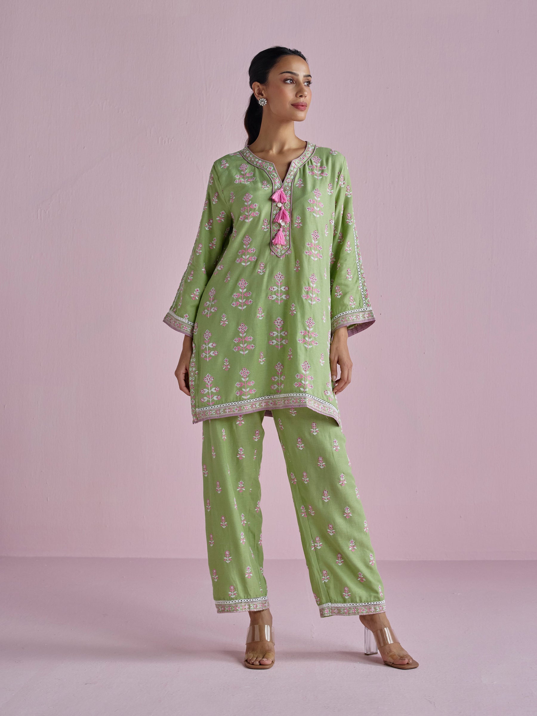 Zano Linen Green Kurta Set