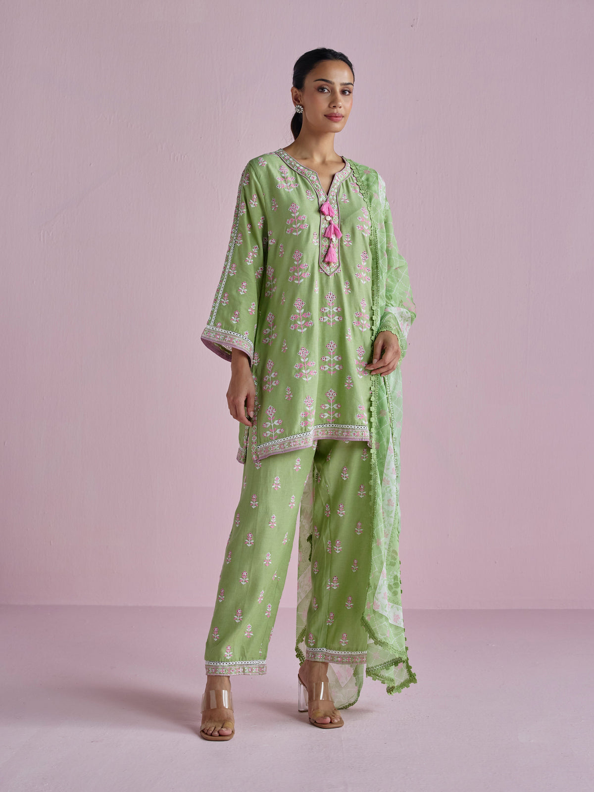 Zano Linen Green Kurta Set