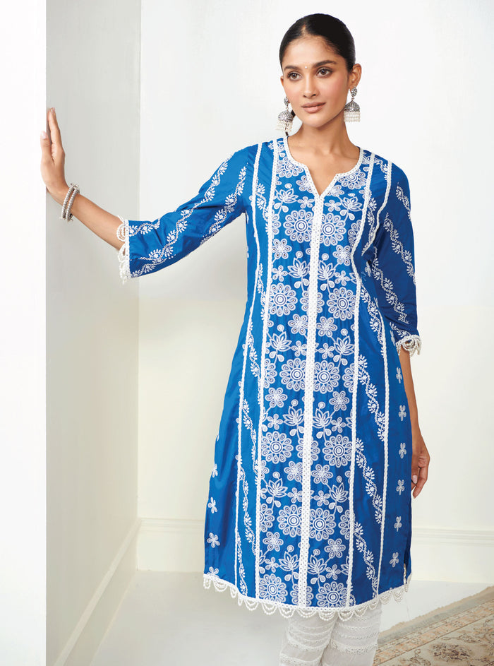 Mulmul Supima Cotton Cara Navy Kurta