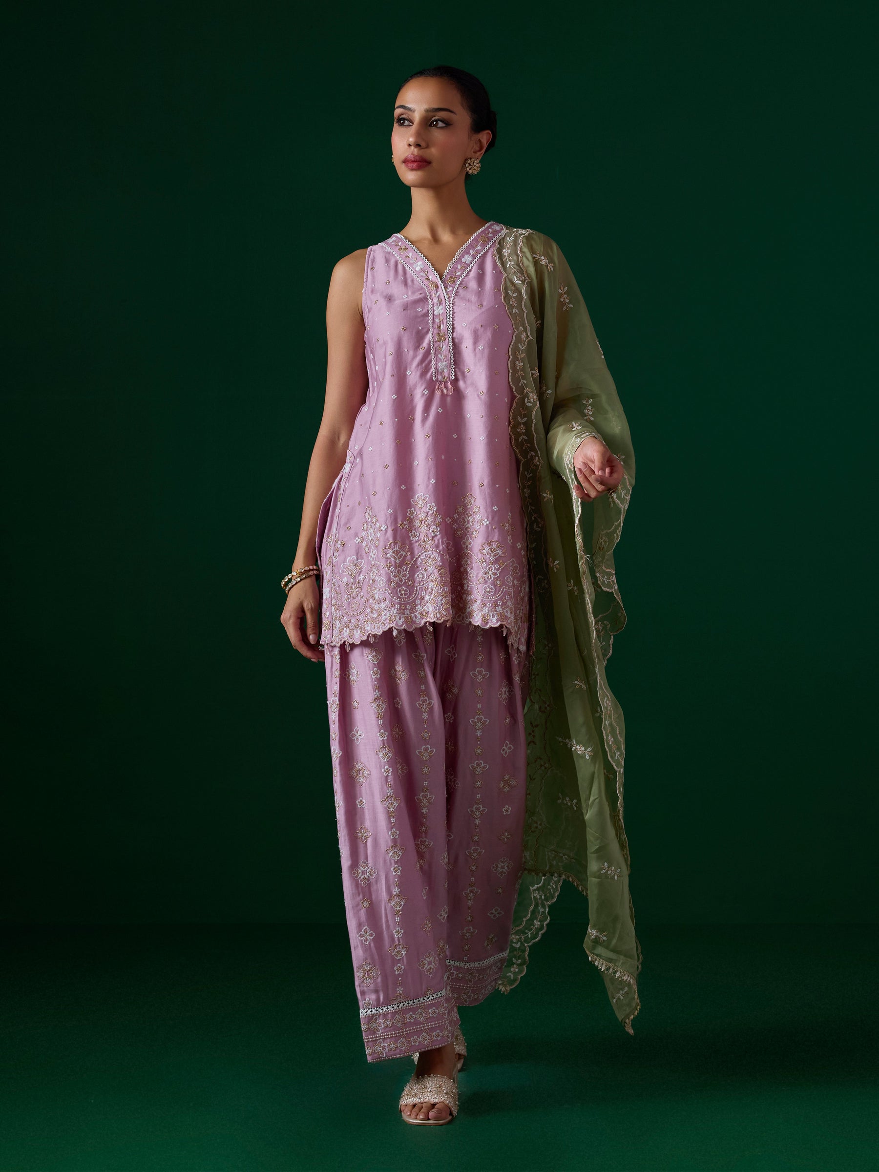 Novie Pima Satin Pink Kurta Set