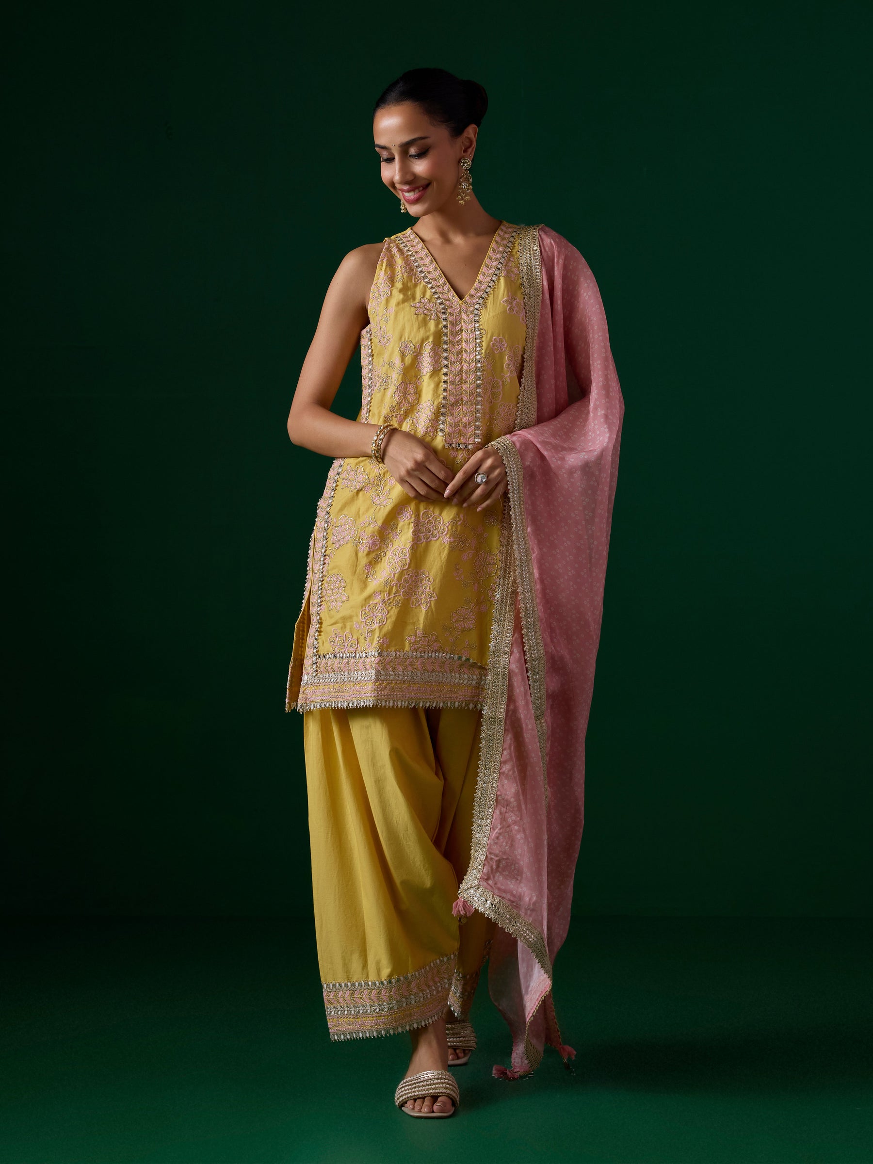 Jivara Supima Cotton Yellow Kurta With Farshi Salwar