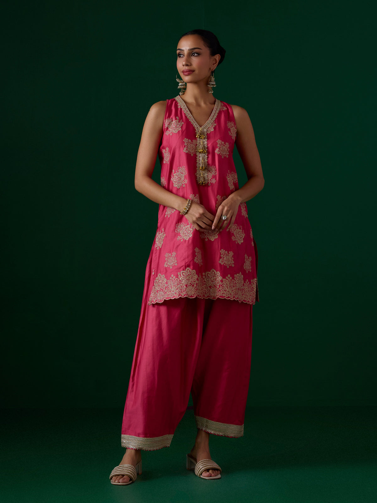 Rivaan Pima Satin Fuschia Kurta Set