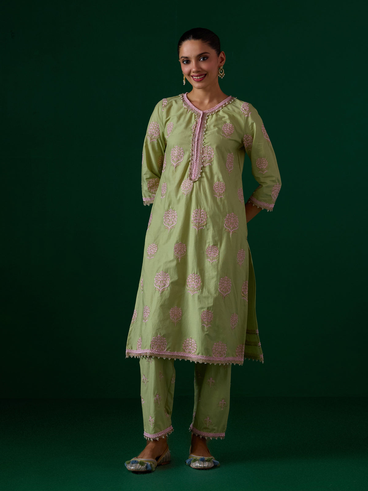 Amira Supima Cotton Green Kurta Set