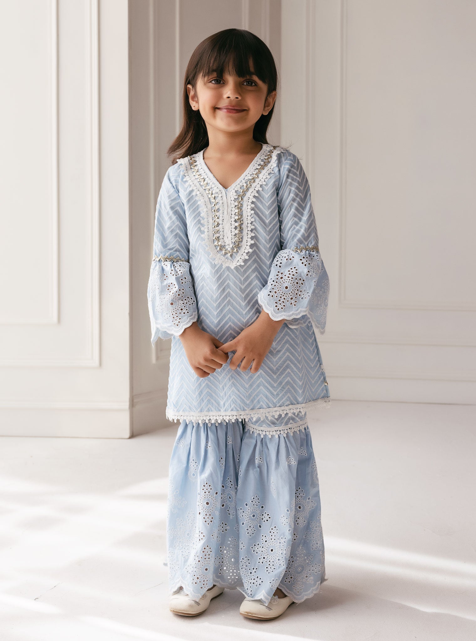 Mulmul Supima Cotton Philo Light Blue Kurta