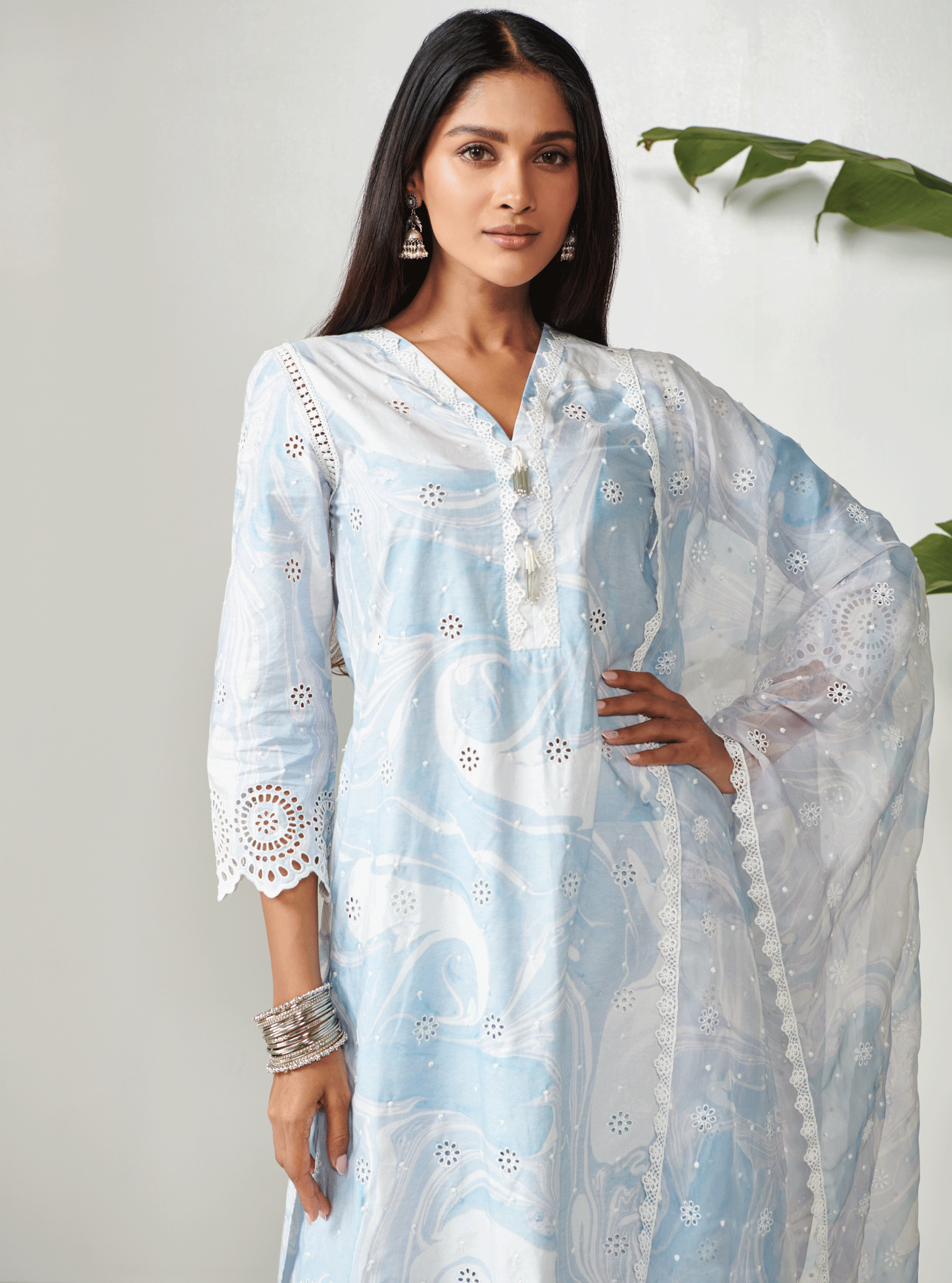 Mulmul Supima Cotton Carrara Blue Kurta