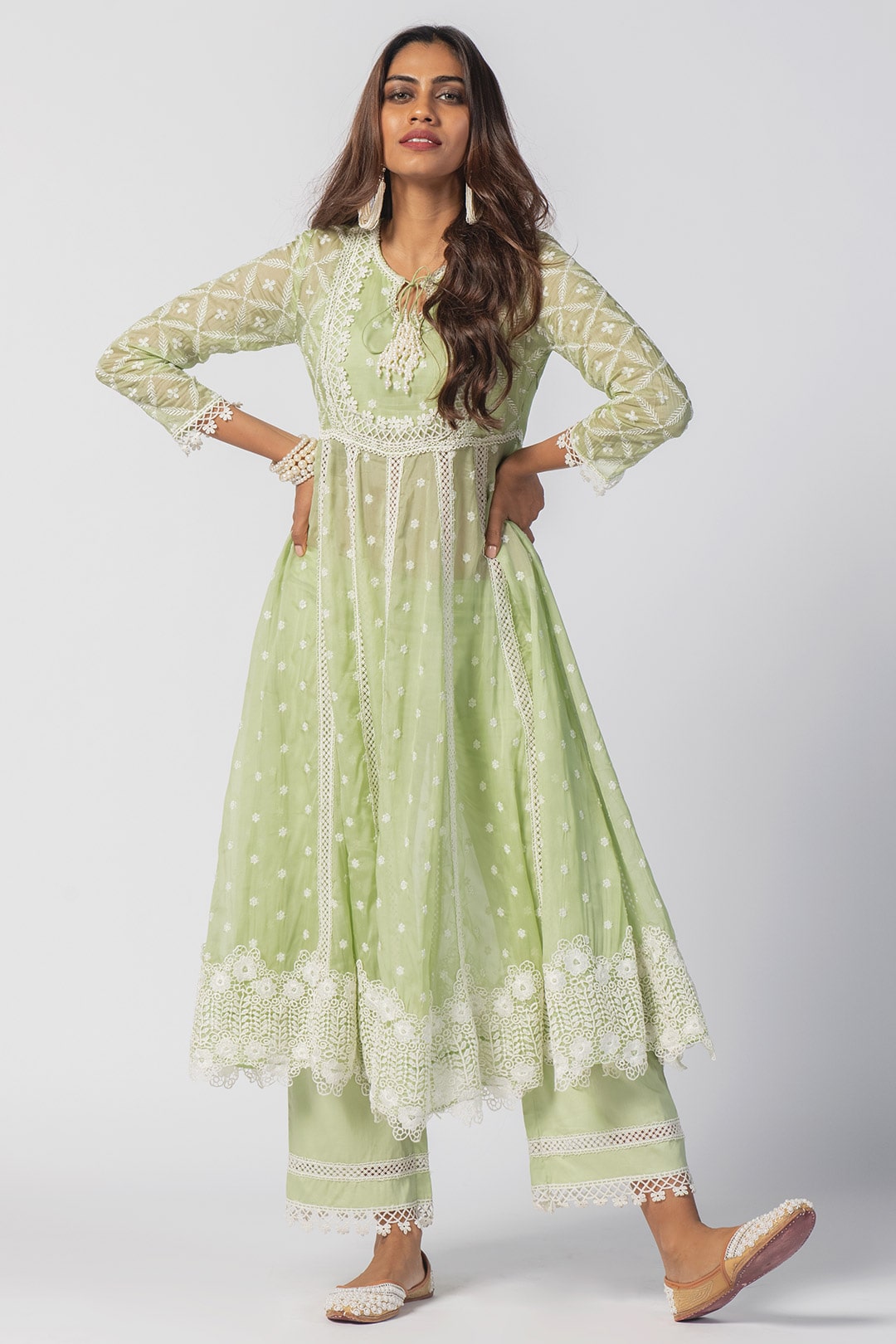 Mulmul Organza Valerie Anarkali Green Kurta