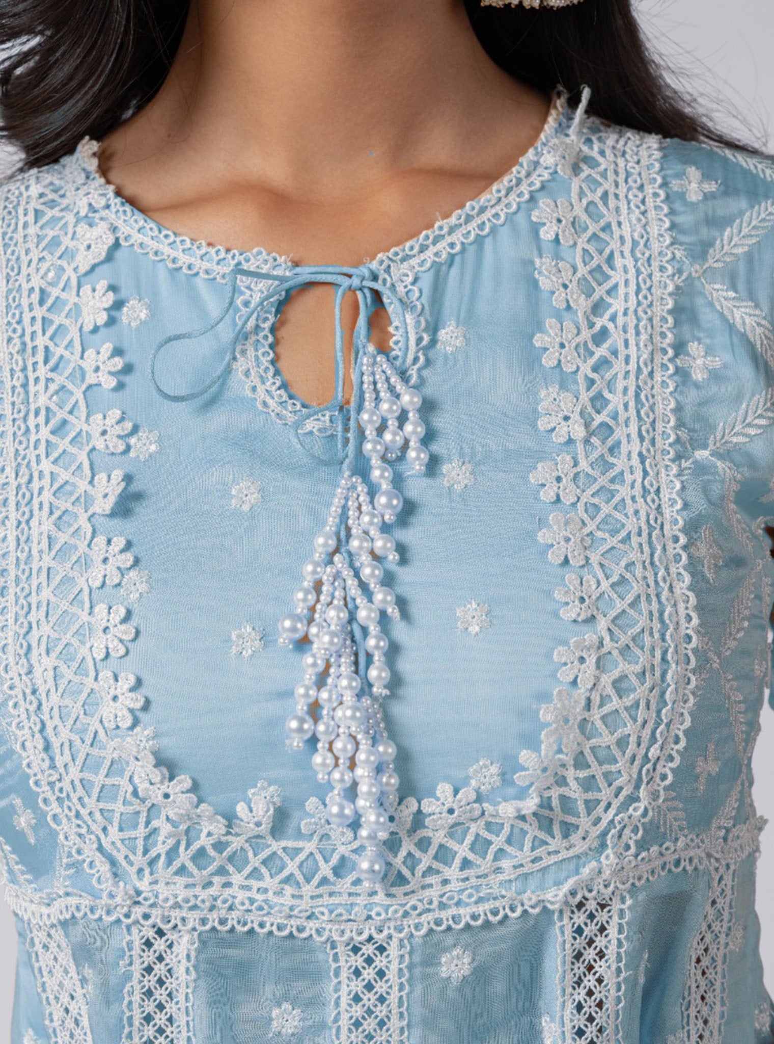 Mulmul Organza Valerie Anarkali Blue Kurta