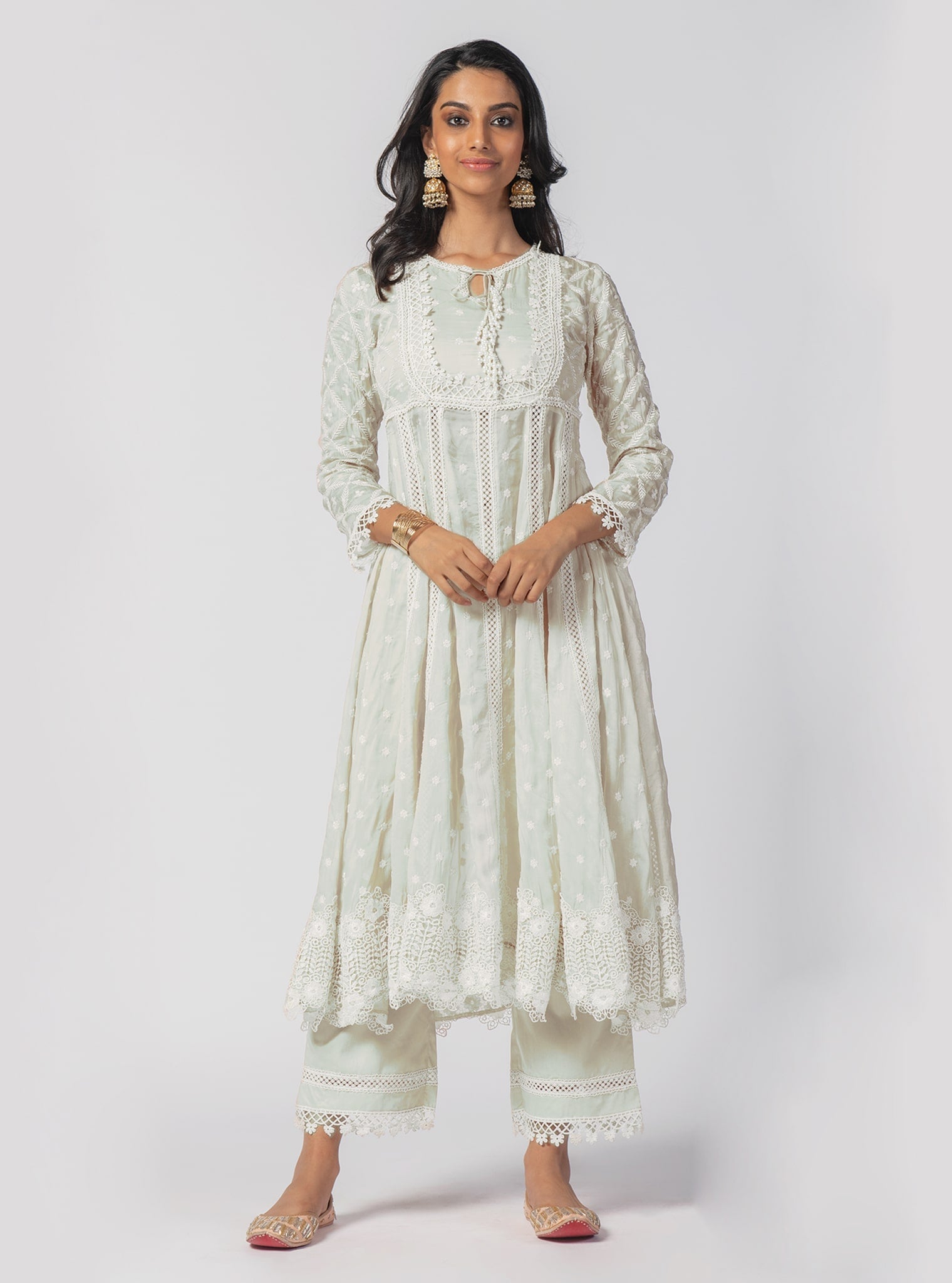 Mulmul Organza Valerie Anarkali Off White Kurta